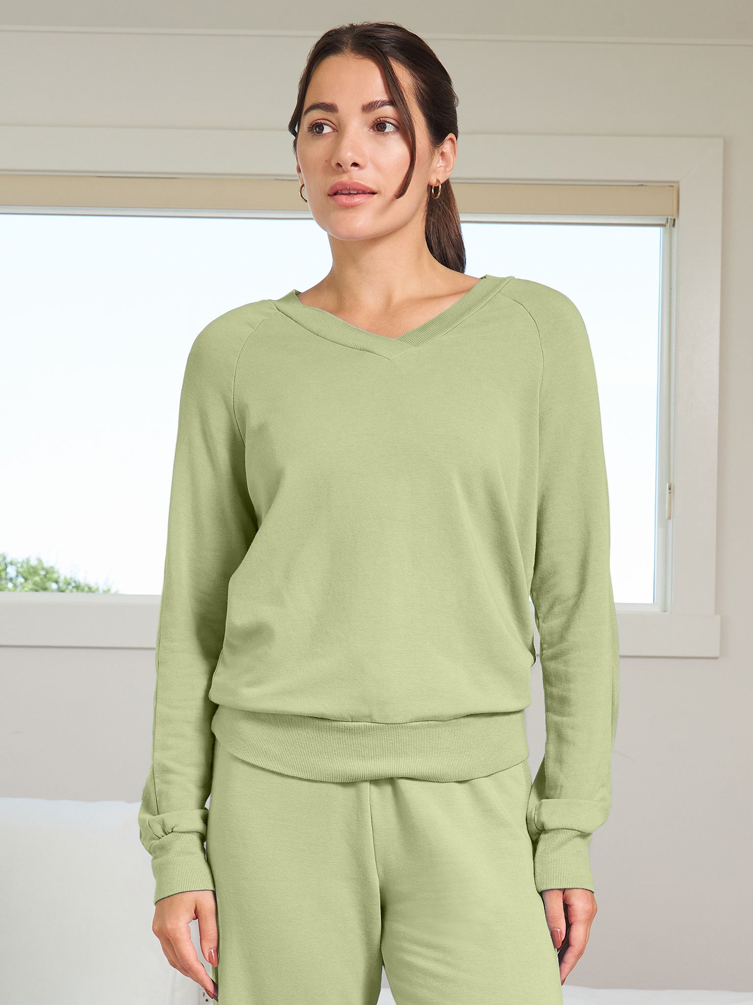 V Neck Fleece Top