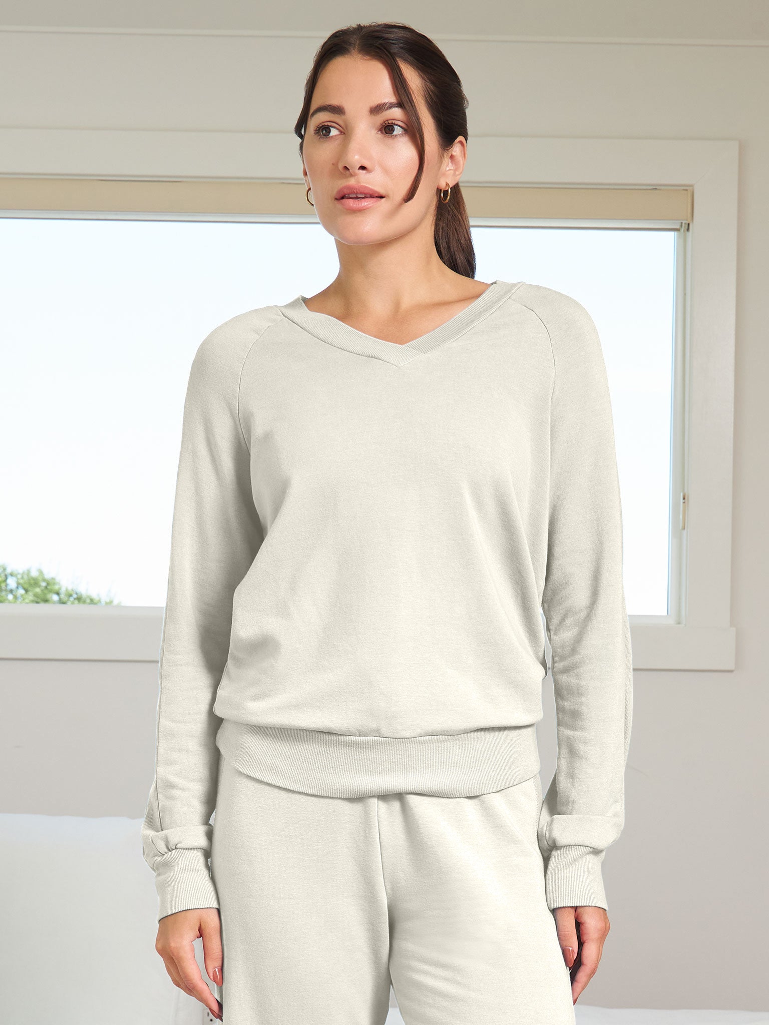 V Neck Fleece Top