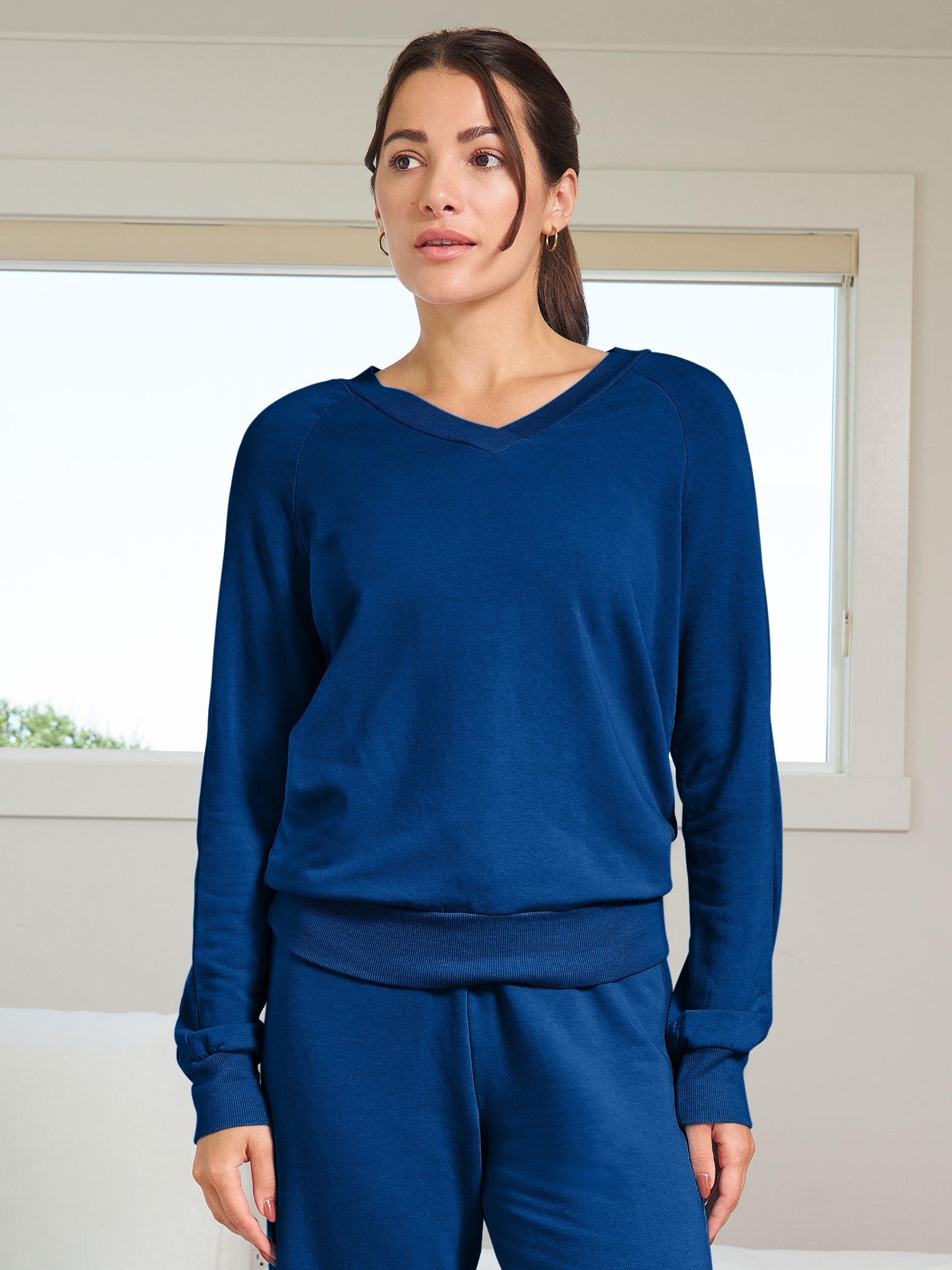 V Neck Fleece Top