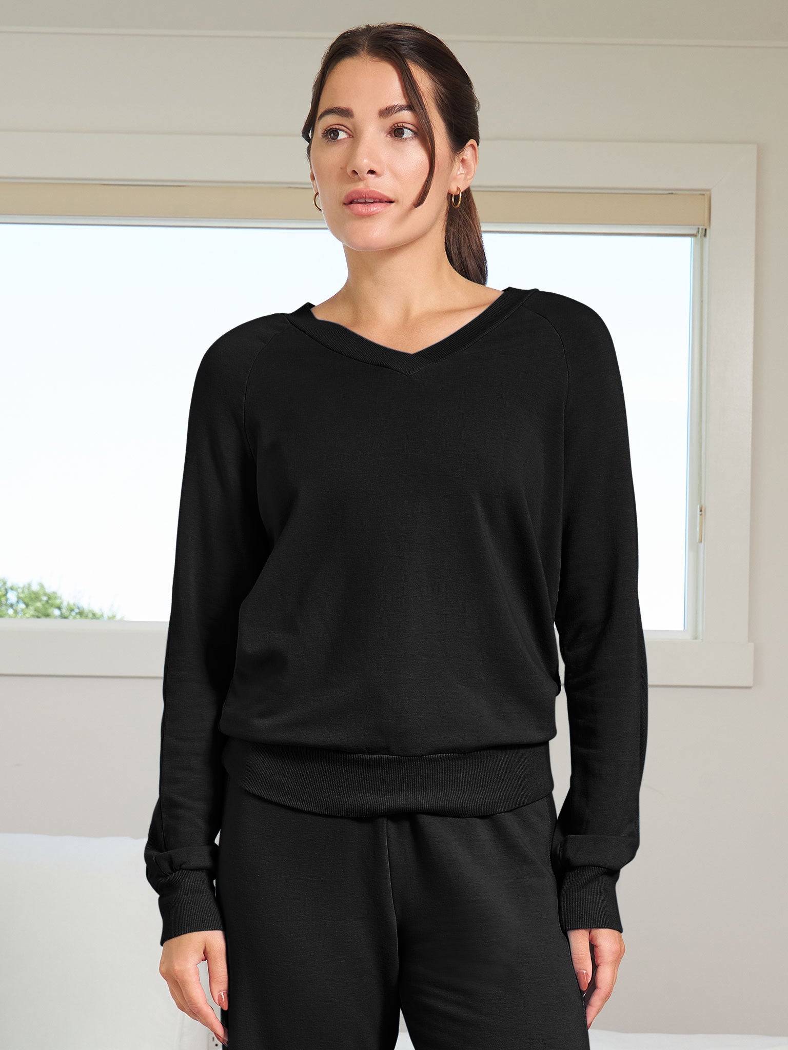 V Neck Fleece Top